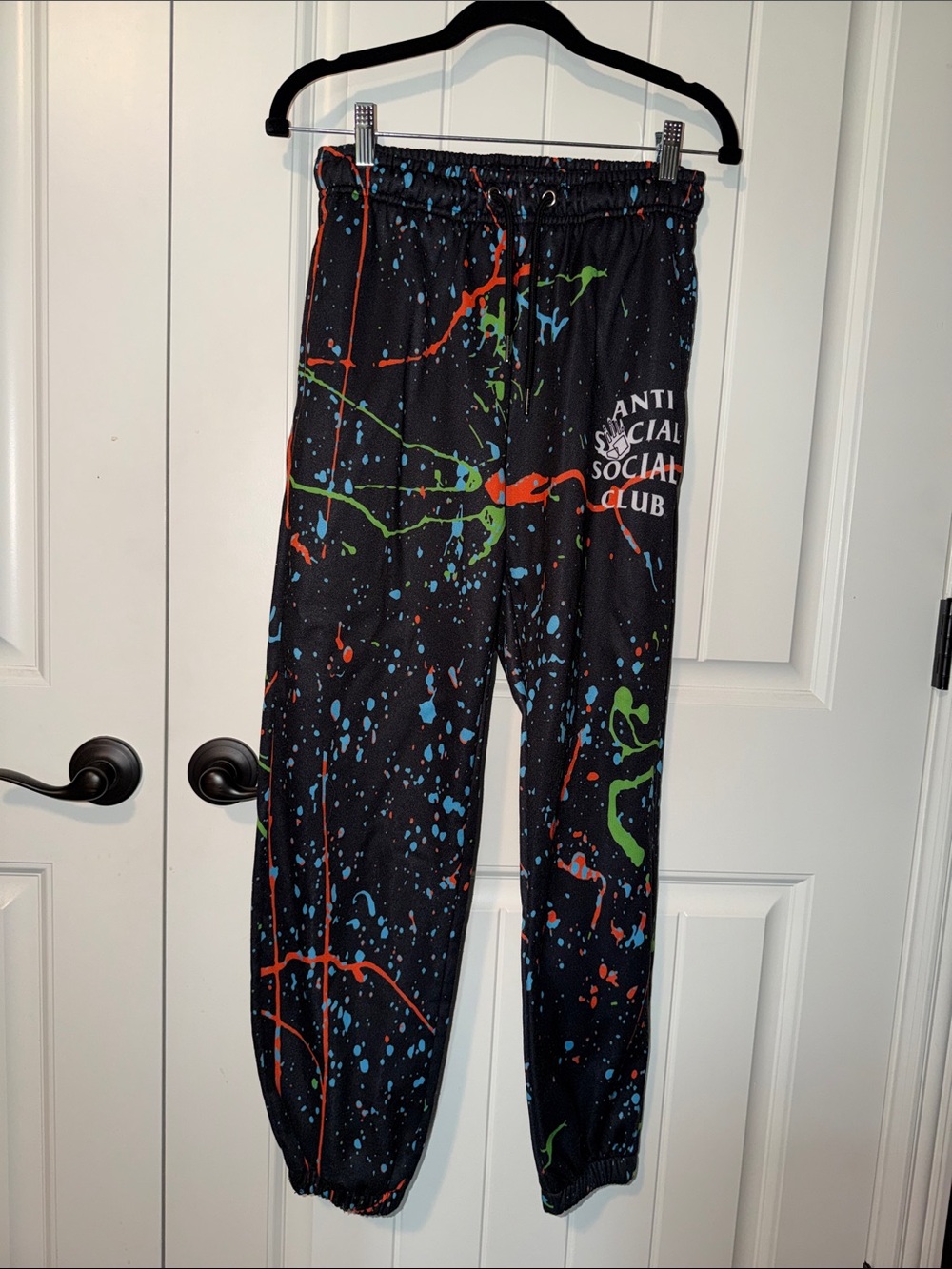 Anti Social Social Club Black Joggers with Neon Paint Splatter